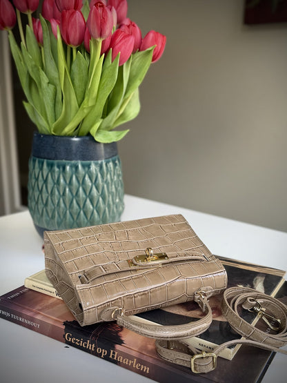 Taupe leather cross-body bag