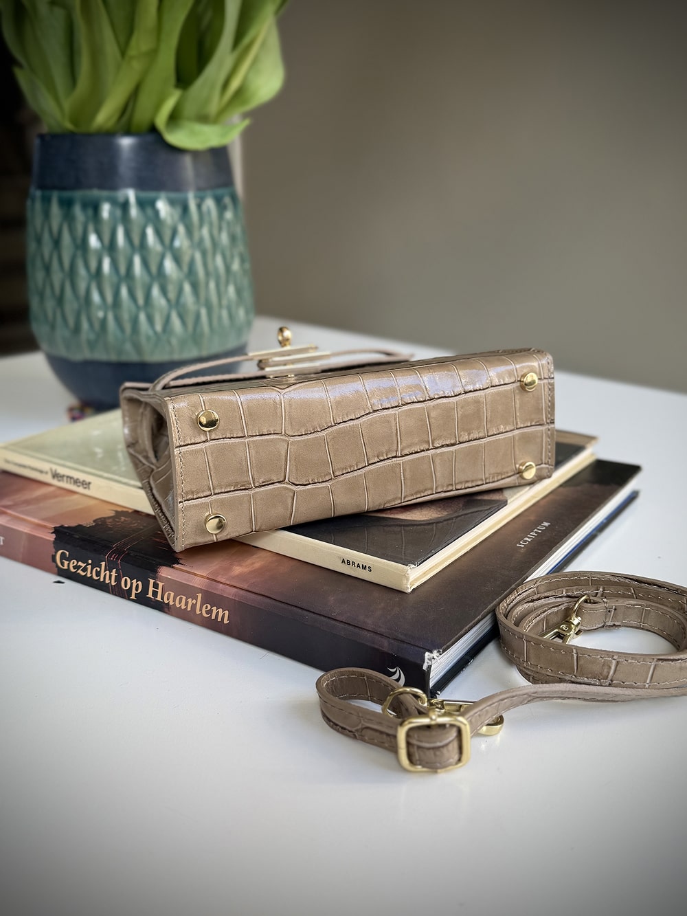 Taupe leather cross-body bag