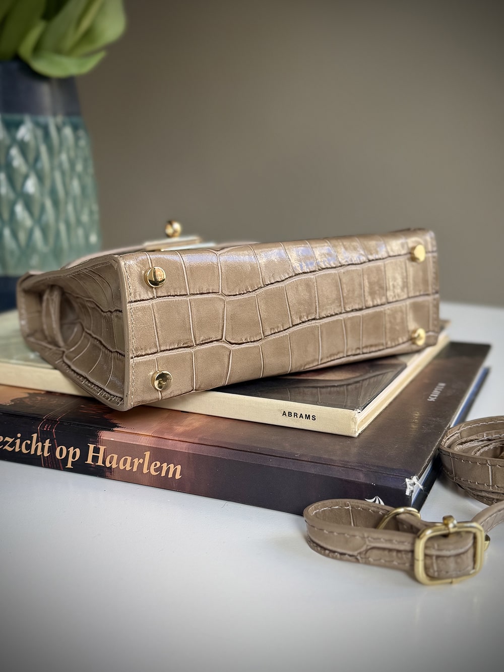 Taupe leather cross-body bag