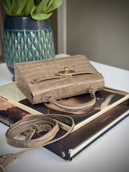 Taupe leather cross-body bag