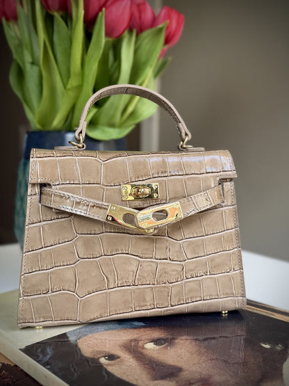 Taupe leather cross-body bag