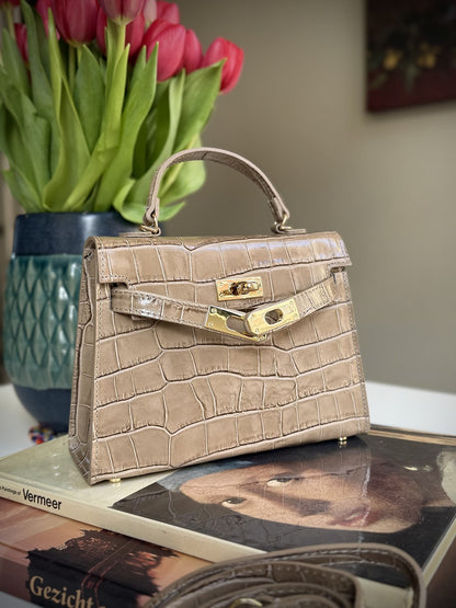 Taupe leather cross-body bag