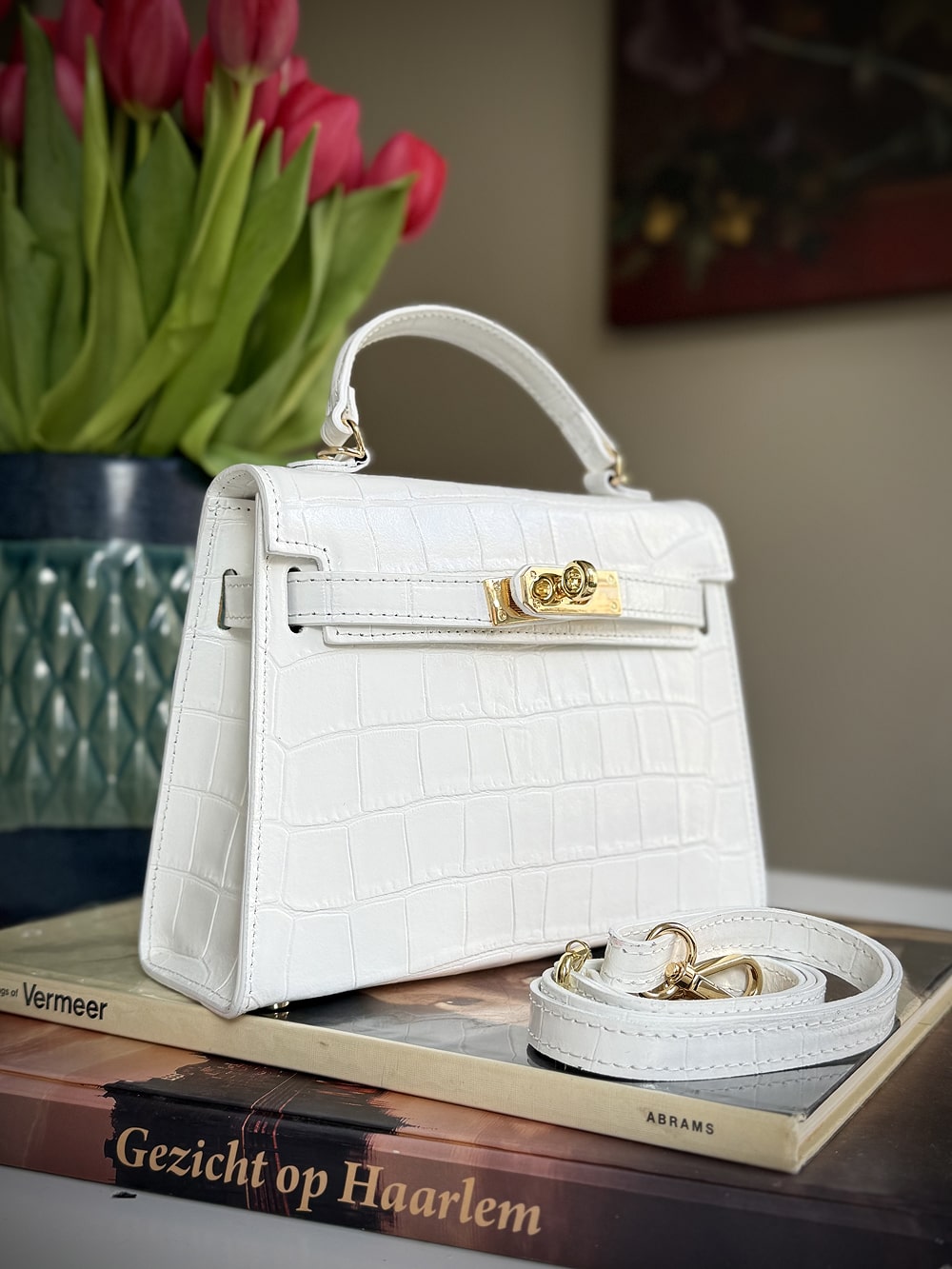 White leather cross-body bag