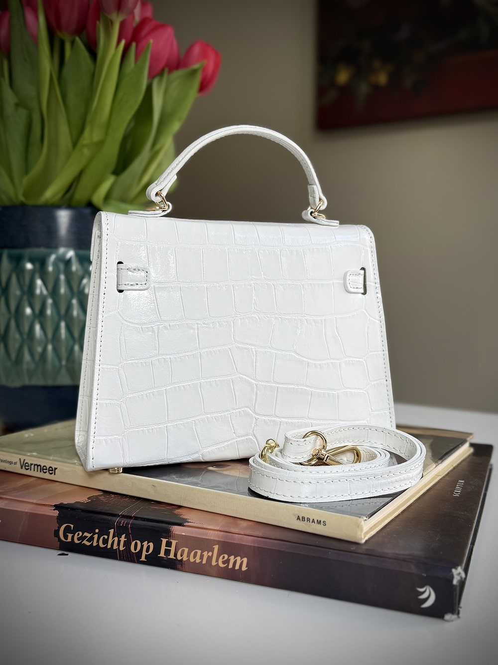 White leather cross-body bag