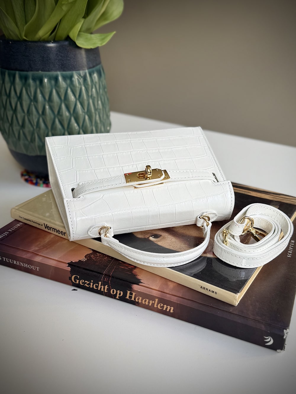 White leather cross-body bag