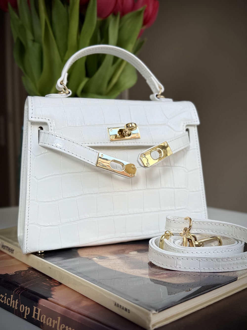 White leather cross-body bag