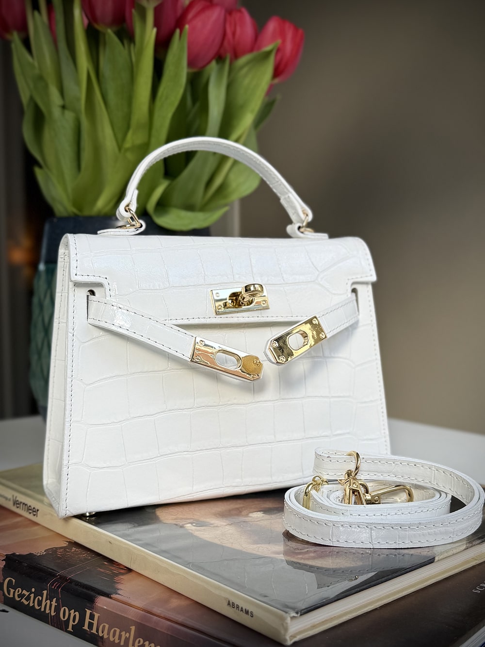 White leather cross-body bag