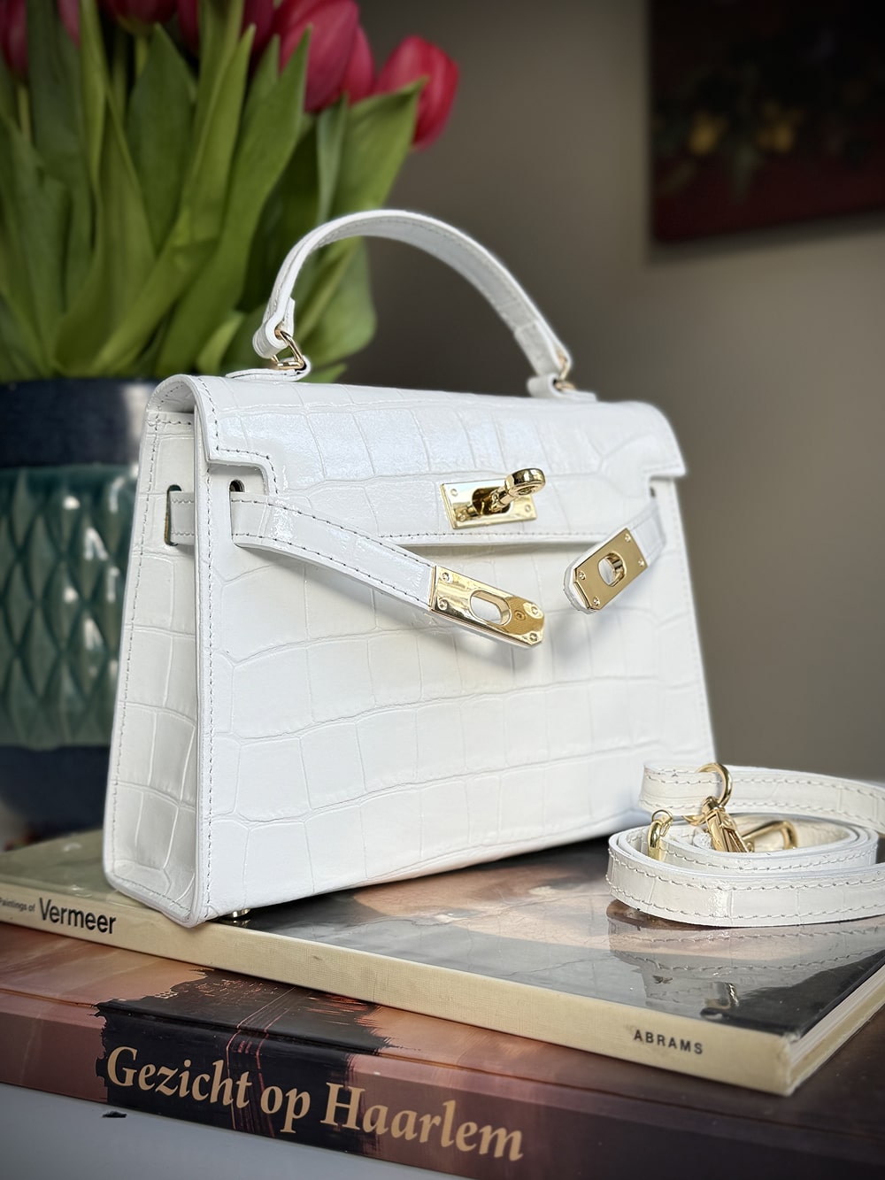 White leather cross-body bag